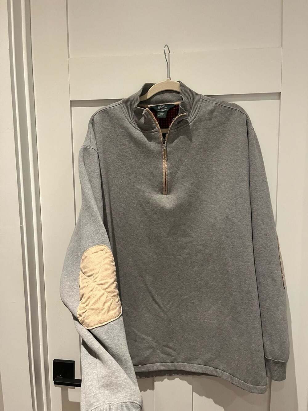 Woolrich Men's XXL Gray Quarter Zip Pullover Sweatshirt with Elbow Patches - Picture 4 of 5